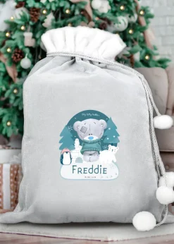 Personalised Memento Company Grey Winter Explorer Tiny Tatty Teddy Luxury Pom Pom Sack