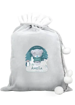 Personalised Memento Company Grey Winter Explorer Tiny Tatty Teddy Luxury Pom Pom Sack