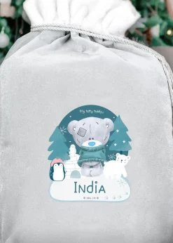 Personalised Memento Company Grey Winter Explorer Tiny Tatty Teddy Luxury Pom Pom Sack