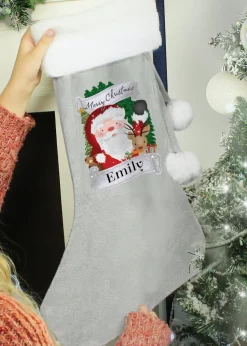 Personalised Memento Company Grey Christmas Santa Stocking