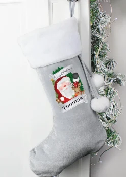 Personalised Memento Company Grey Christmas Santa Stocking
