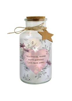 Personalised Memento Company Pink Floral Heart LED Clear Glass Jar