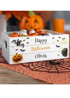 Personalised Memento Company White Wood Halloween Small Wooden Treats Crate