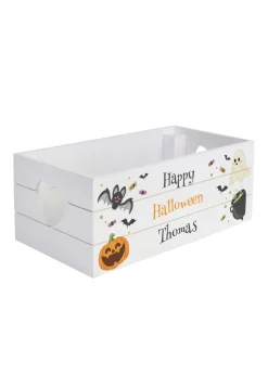 Personalised Memento Company White Wood Halloween Small Wooden Treats Crate