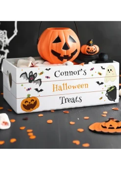 Personalised Memento Company White Wood Halloween Small Wooden Treats Crate