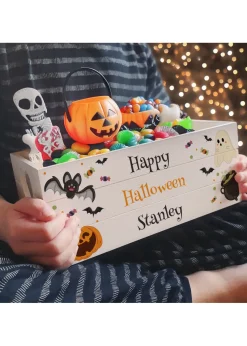 Personalised Memento Company White Wood Halloween Small Wooden Treats Crate