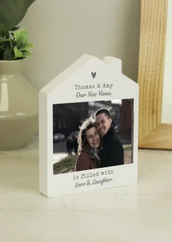 Personalised Memento Company Photo Upload White Wooden House Ornament