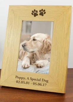 Personalised Memento Company Wood Oak Finish 6x4 Paw Prints Photo Frame