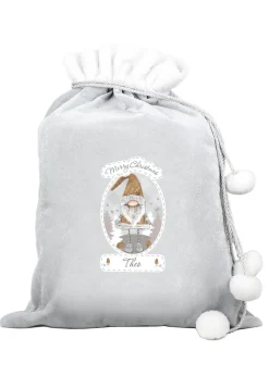 Personalised Memento Company Grey Christmas Gonk Luxury Pom Pom Sack