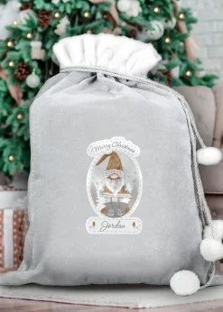 Personalised Memento Company Grey Christmas Gonk Luxury Pom Pom Sack