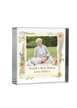 Personalised Memento Company Photo Upload Floral Clear Crystal Token