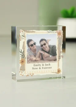 Personalised Memento Company Photo Upload Floral Clear Crystal Token