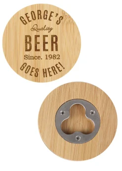 Personalised Memento Company Wood Bamboo Bottle Opener Coaster