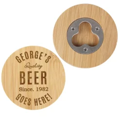 Personalised Memento Company Wood Bamboo Bottle Opener Coaster