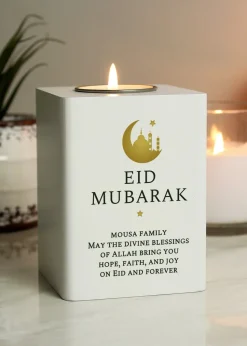 Personalised Memento Company White Eid & Ramadan Wooden Tea light Holder