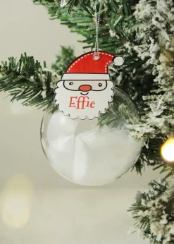 Personalised Memento Company Clear Santa Feather Glass Bauble