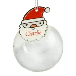 Personalised Memento Company Clear Santa Feather Glass Bauble