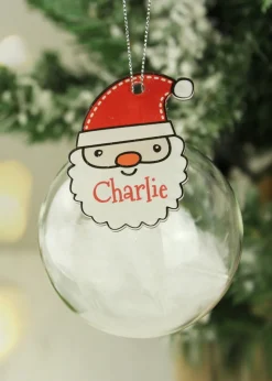 Personalised Memento Company Clear Santa Feather Glass Bauble