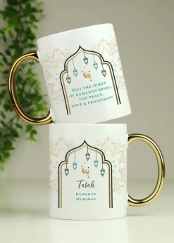 Personalised Memento Company White Eid & Ramadan Gold Handled Mug