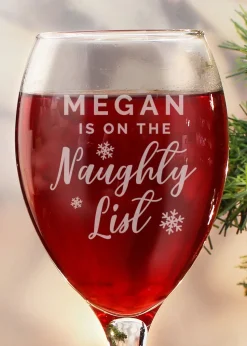 Personalised Memento Company Clear I'm On The Naughty List Wine Glass
