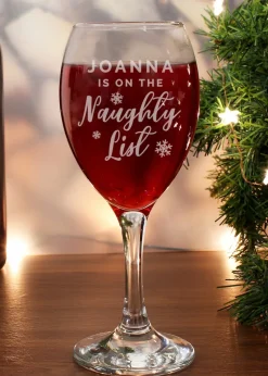 Personalised Memento Company Clear I'm On The Naughty List Wine Glass