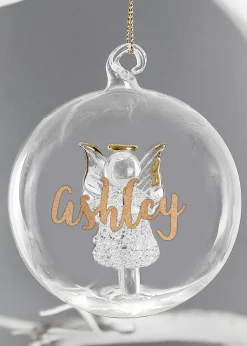 Personalised Memento Company Clear Gold Glitter Name Only Angel Glass Bauble