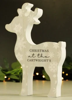 Personalised Memento Company Clear Christmas Deer Glass Tea Light Candle Holder