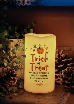 Personalised Memento Company Beige Trick or Treat LED Candle