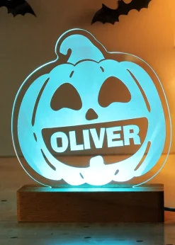 Personalised Memento Company Brown Pumpkin Wooden LED Light