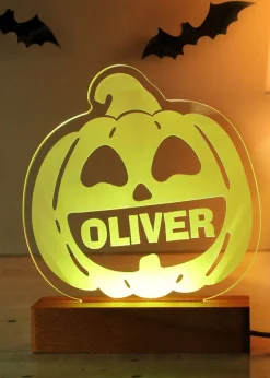 Personalised Memento Company Brown Pumpkin Wooden LED Light