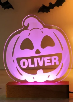 Personalised Memento Company Brown Pumpkin Wooden LED Light