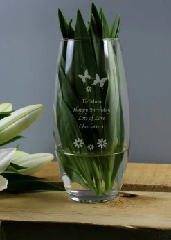 Personalised Memento Company Butterflies & Flowers Clear Bullet Vase