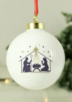 Personalised Memento Company White Nativity Bauble