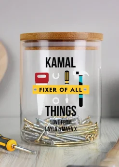 Personalised Memento Company Fixer of All Things Clear Storage Jar