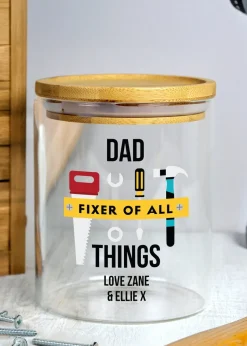 Personalised Memento Company Fixer of All Things Clear Storage Jar