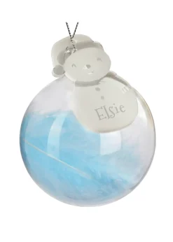 Personalised Memento Company Clear Snowman Acrylic Blue Feather Bauble