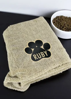 Personalised Memento Company Paw Print Brown Microfibre Pet Towel