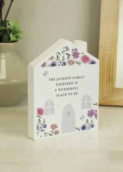 Personalised Memento Company Home Wildflower White Wooden House Ornament