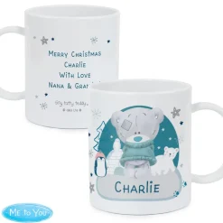 Personalised Memento Company White Winter Explorer Tiny Tatty Teddy Plastic Mug