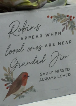 Personalised Memento Company Robin Memorial Grey Concrete Plant Pot