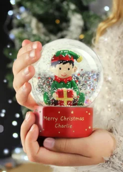 Personalised Memento Company Red Message Elf Glitter Snow Globe