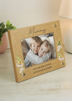 Personalised Memento Company Floral Bee 6x4 Brown Oak Finish Photo Frame