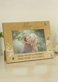 Personalised Memento Company Floral Bee 6x4 Brown Oak Finish Photo Frame