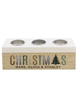 Personalised Memento Company White Christmas Tree Triple Tea Light Box