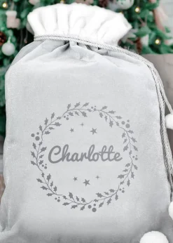 Personalised Memento Company Grey Holly Christmas Sack