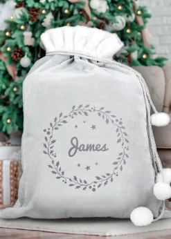Personalised Memento Company Grey Holly Christmas Sack
