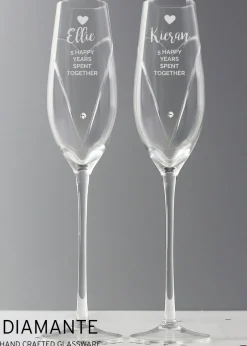 Personalised Memento Company Clear Hand Cut Heart Celebration Pair of Flutes with Gift Box