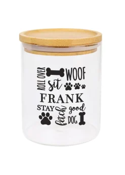 Personalised Memento Company Clear Glass Dog Treat Jar with Bamboo Lid