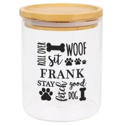 Personalised Memento Company Clear Glass Dog Treat Jar with Bamboo Lid