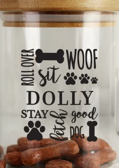 Personalised Memento Company Clear Glass Dog Treat Jar with Bamboo Lid